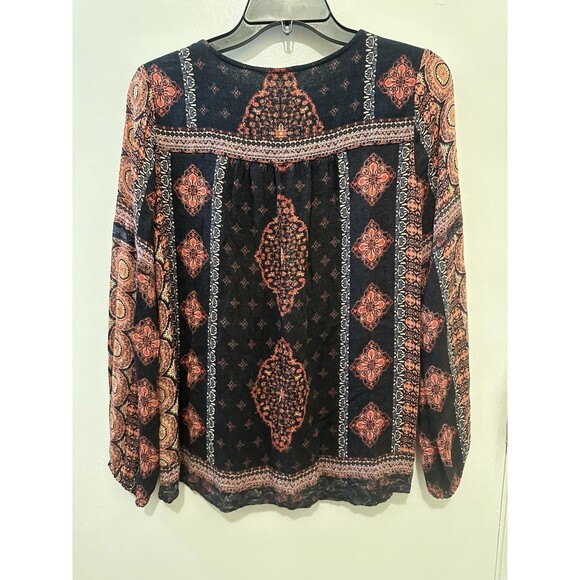 Lucky Brand Small Women's Top Blouse Boho Peasant Long Sleeve Paisley Gauzy - Picture 2 of 5